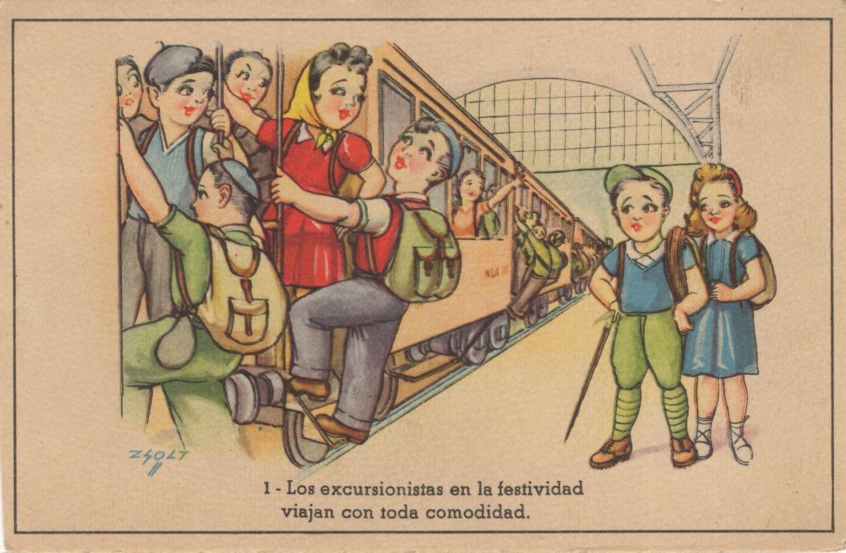 French Train To Festival Rush Hour Cartoon Railway Comic Old Postcard