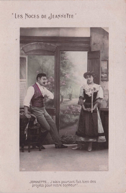 French Wedding Lovers Les Noces De Jeanette Secret Code Old Postcard