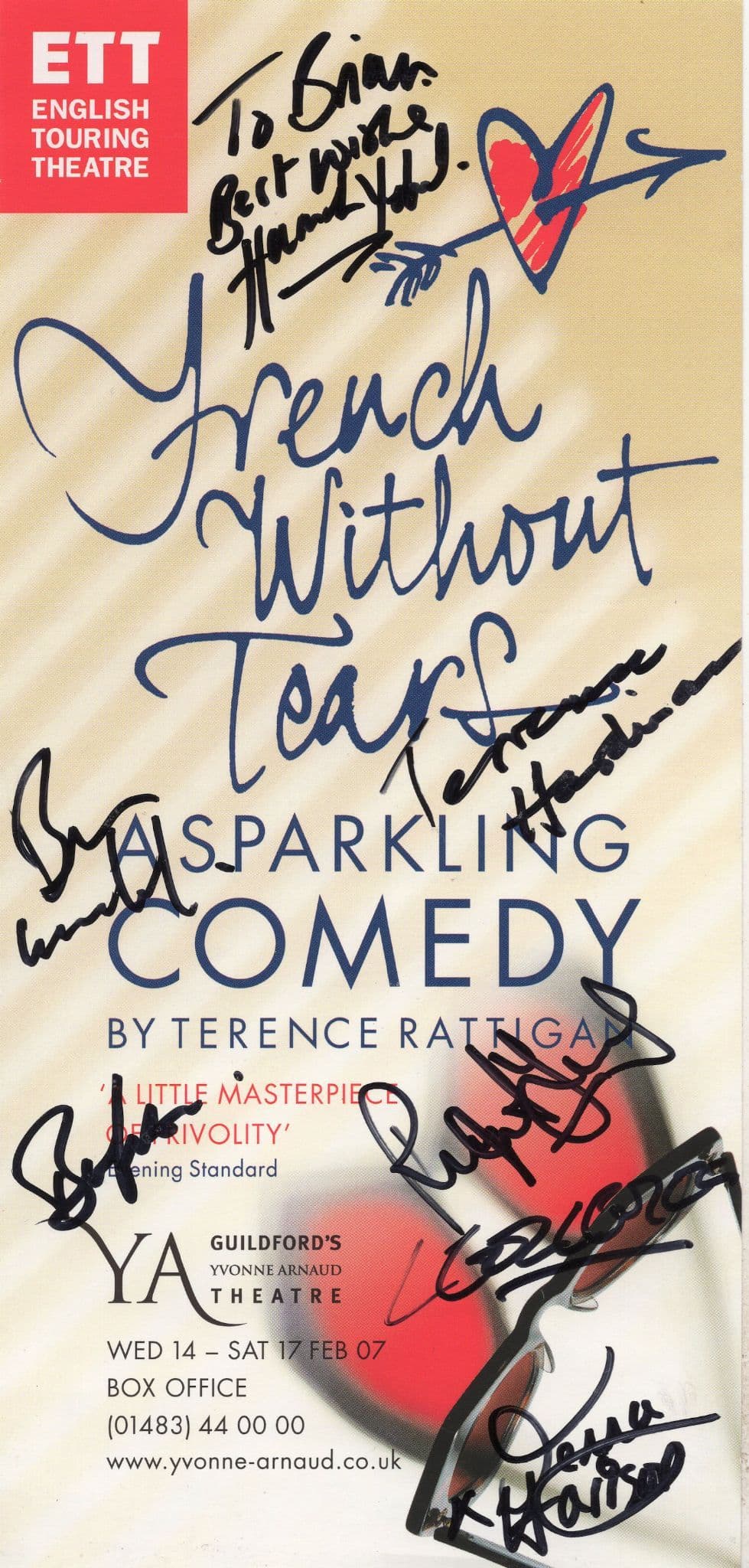 French Without Tears Multi SEVEN Cast Hand Signed Theatre Flyer