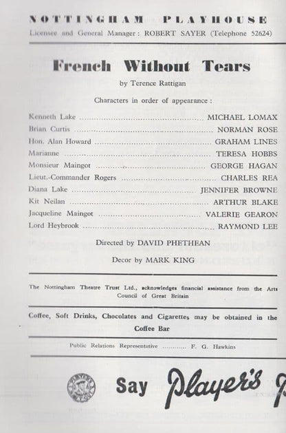 French Without Tears Terence Rattigan Nottingham Playhouse Theatre Programme