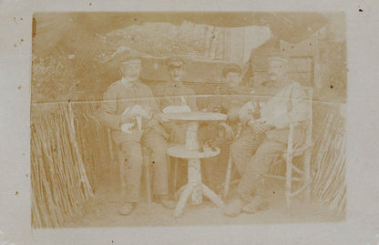 French WW1 Soldiers Playing With Rabbits Cats Old Real Photo Postcard