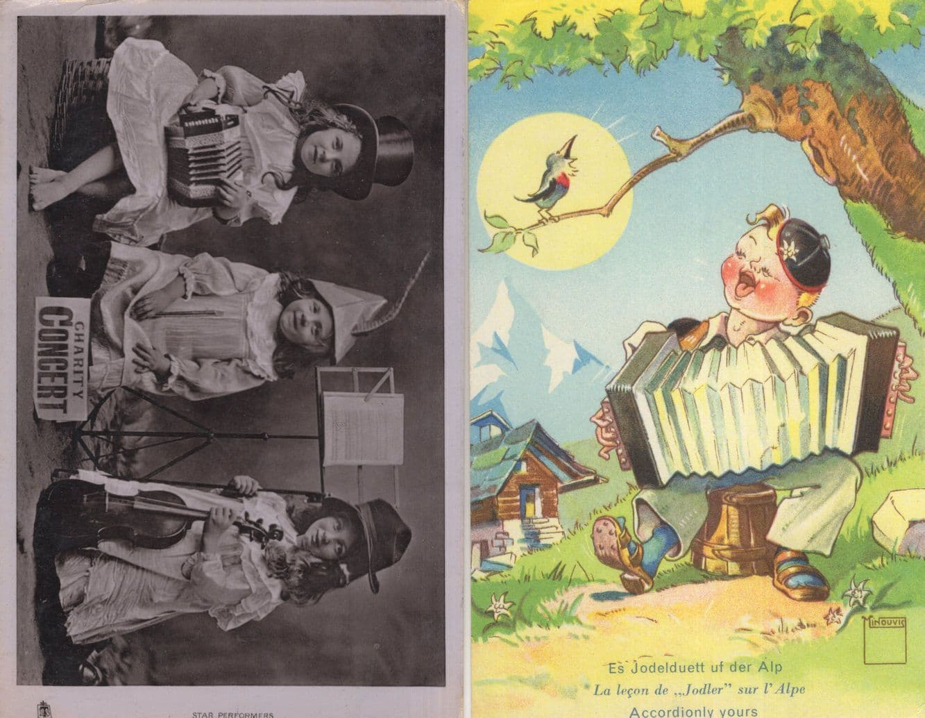French Xylophone Accordion Childrens Concert Military Hat Comic Old Postcard