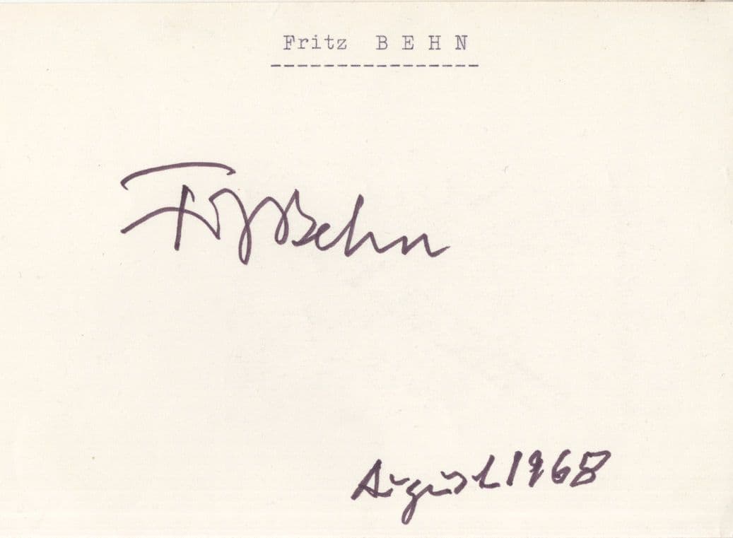 Fritz Behn German Sculptor Artist 1960s Hand Signed Autograph