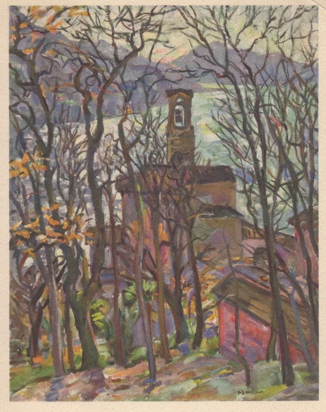 Fritz Meijer Castagnola Railway Church Kirche Painting Postcard