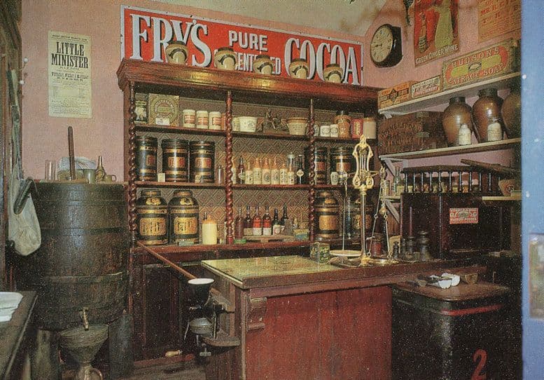 Frys Cocoa Grocers at Gladstone Court Museum Biggar Scottish Postcard