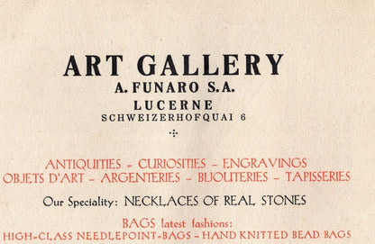 Funaro's Art Gallery Lucerne Old Swiss Advertising Postcard Ephemera