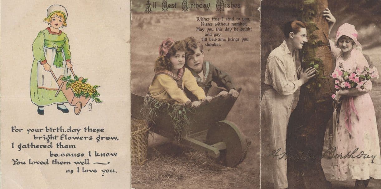 Gardening Garden Village Maiden 3x Antique Greeting Postcard s