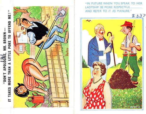 Gardening Roe In Bum Vicar Manure 2x Comic Postcard s incl Sample