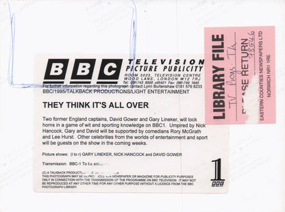 Gary Lineker They Think It's All Over Sport BBC TV Press Photo