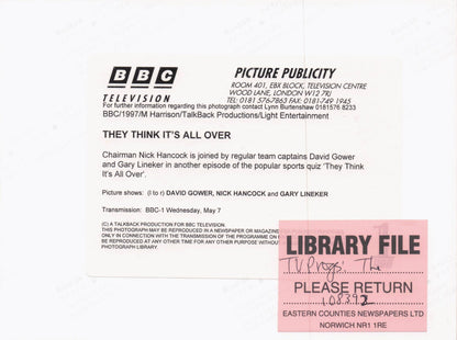 Gary Lineker They Think It's All Over Sport BBC TV Show Press Photo