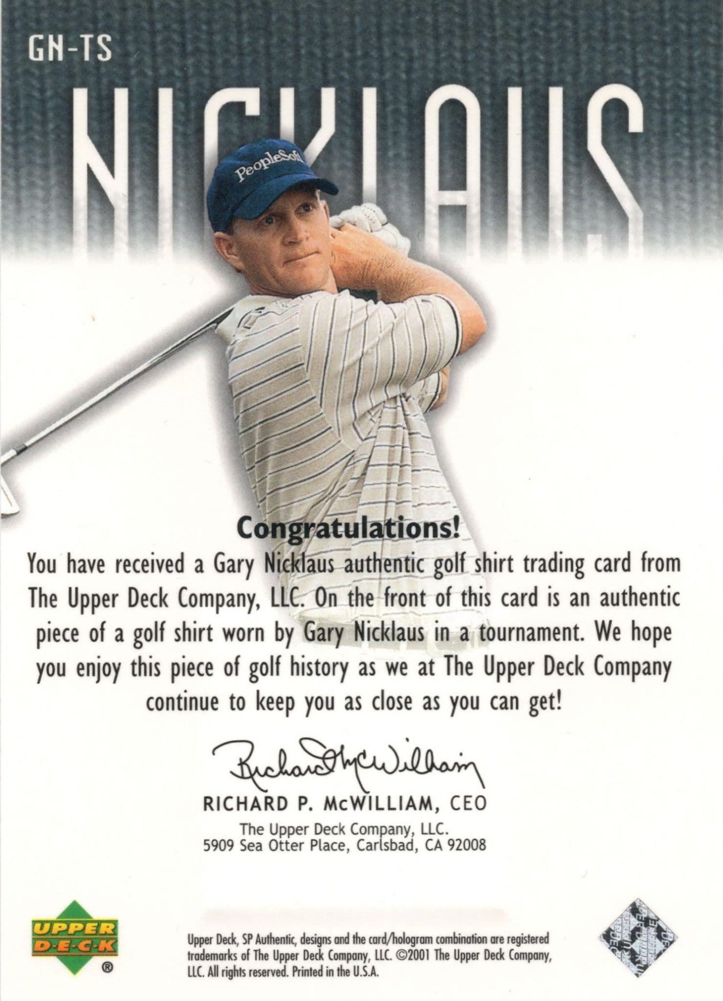 Gary Nicklaus 2001 Tour Swatch Worn Shirt Golf Rare Limited Edition Card