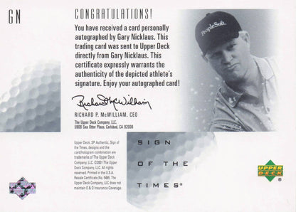 Gary Nicklaus Sign Of The Times Hand Signed 2001 SP Golf Autograph Card