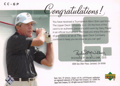Gary Player Course Classics Upper Deck 2002 Real Relic Golf Shirt Card