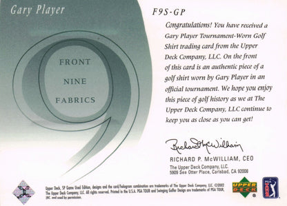 Gary Player Front 9 Fabric 2002 Upper Deck Authentic Shirt Card