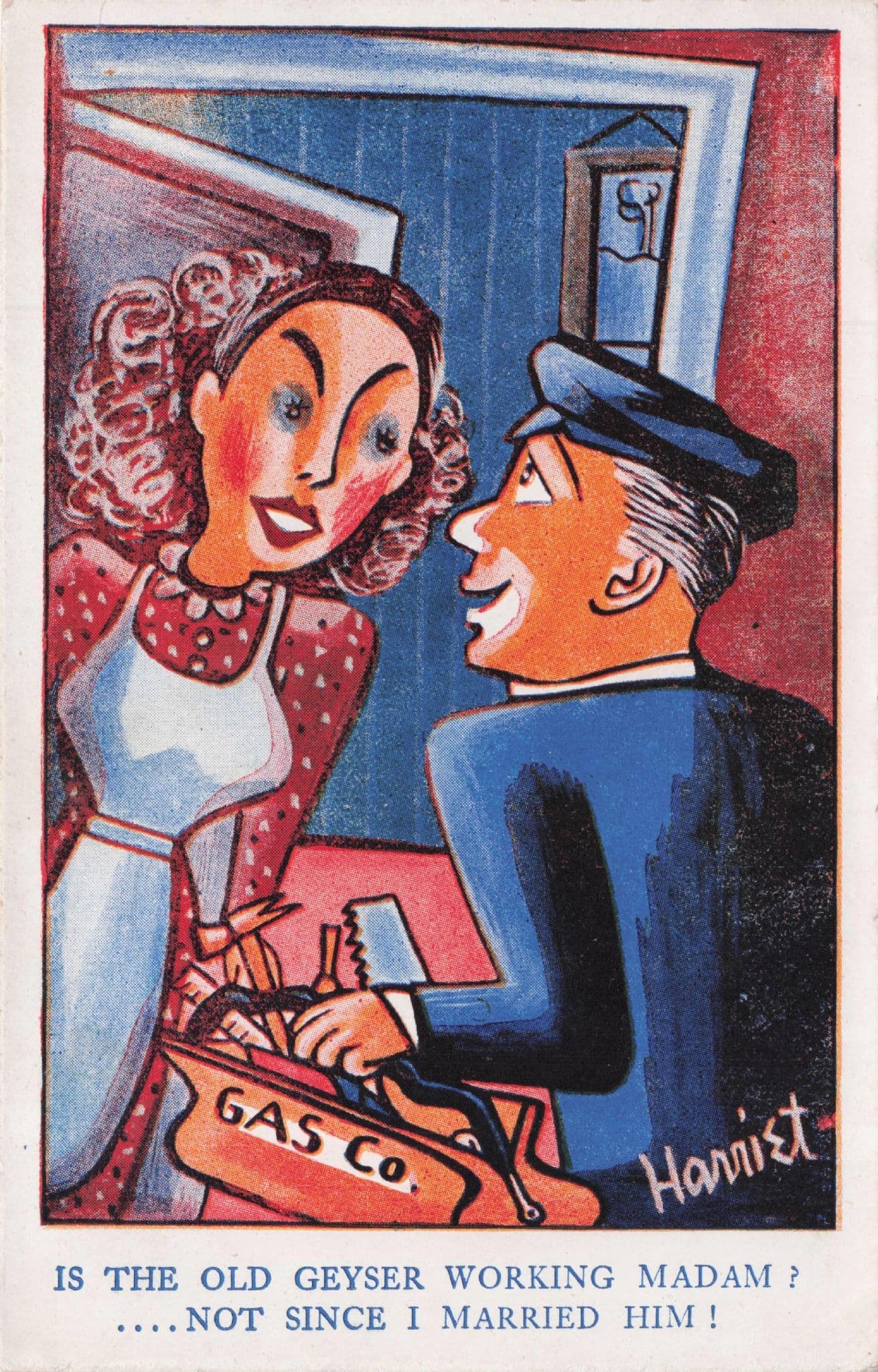 Gas Repair Man Technician Company Worker Old Comic Postcard