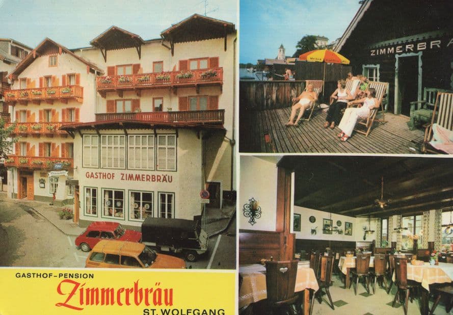 Gasthof Zimmerbrau St Wolfgang Austria Guests in Garden Postcard
