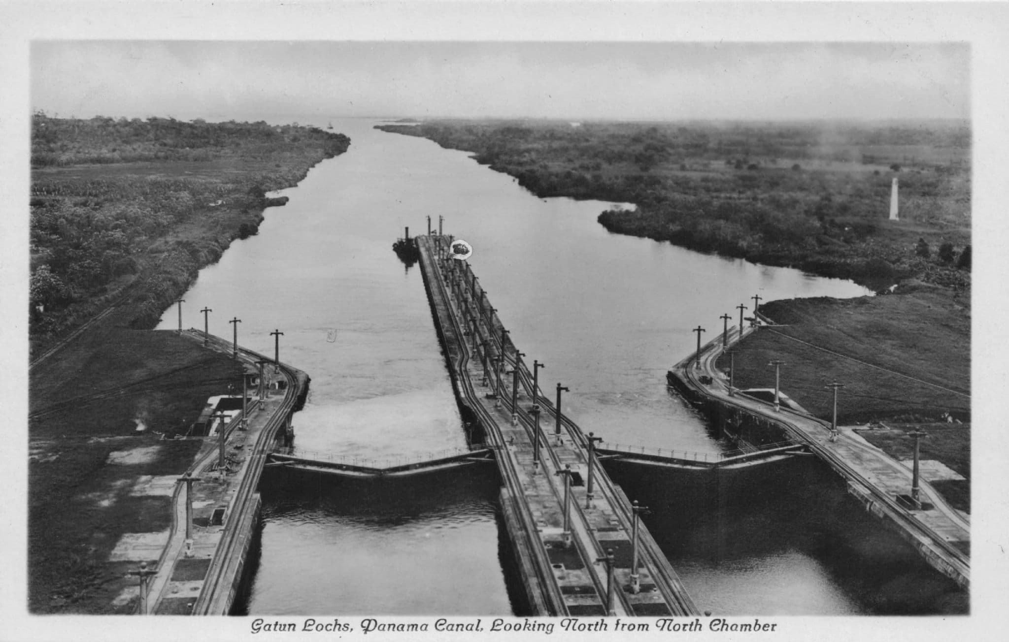 Gatun Locks Looking North Panama Canal Chamber Old RPC Postcard