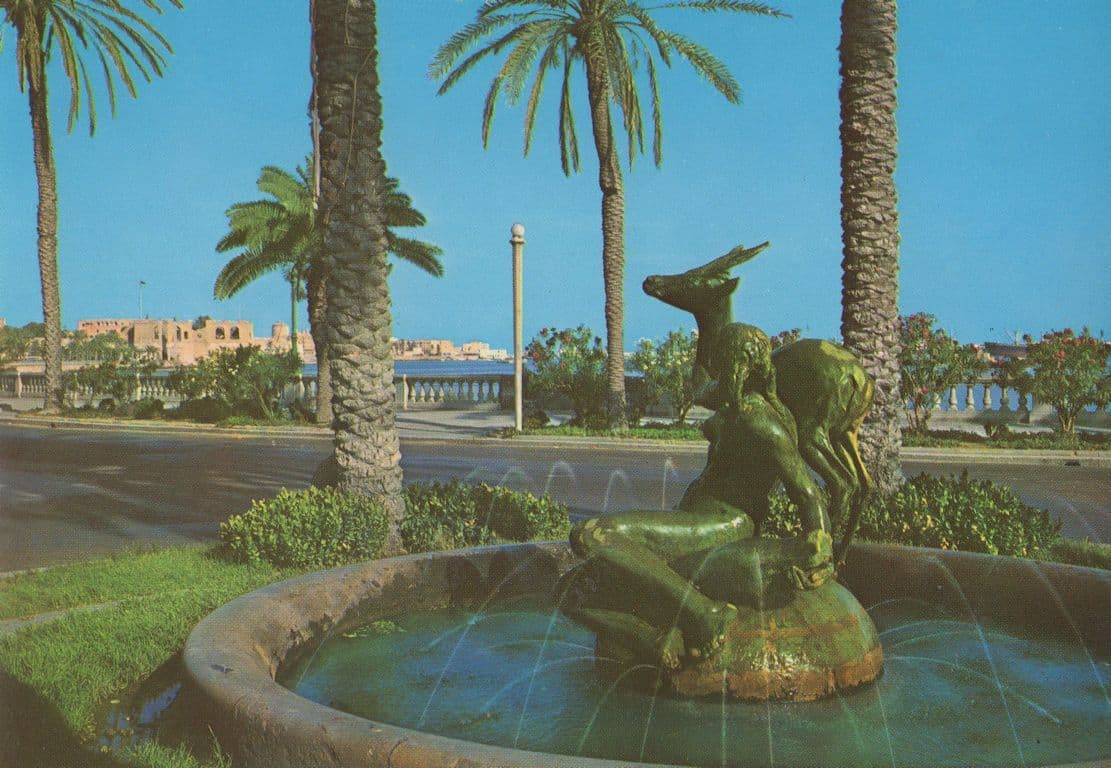 Gazala Square Waterfall Statue Tripoli Libya Postcard