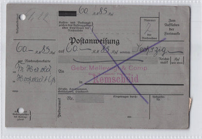 Gebr Mellewigt & Co Remscheid Rhine German Receipt Old Postcard