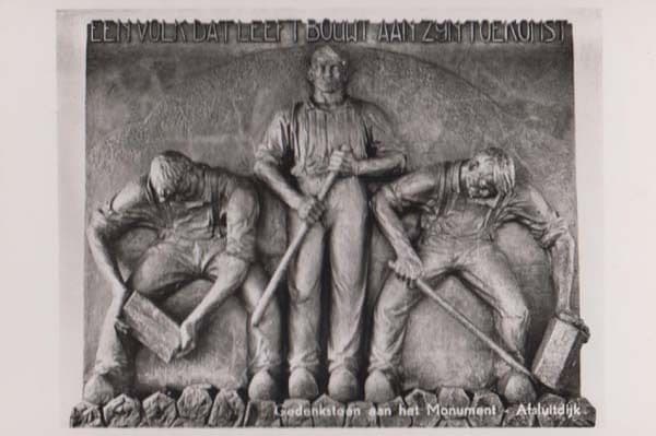 Gedenksteen German Labour Monument Afsluitdijk Sculpture Statue Swiss Postcard