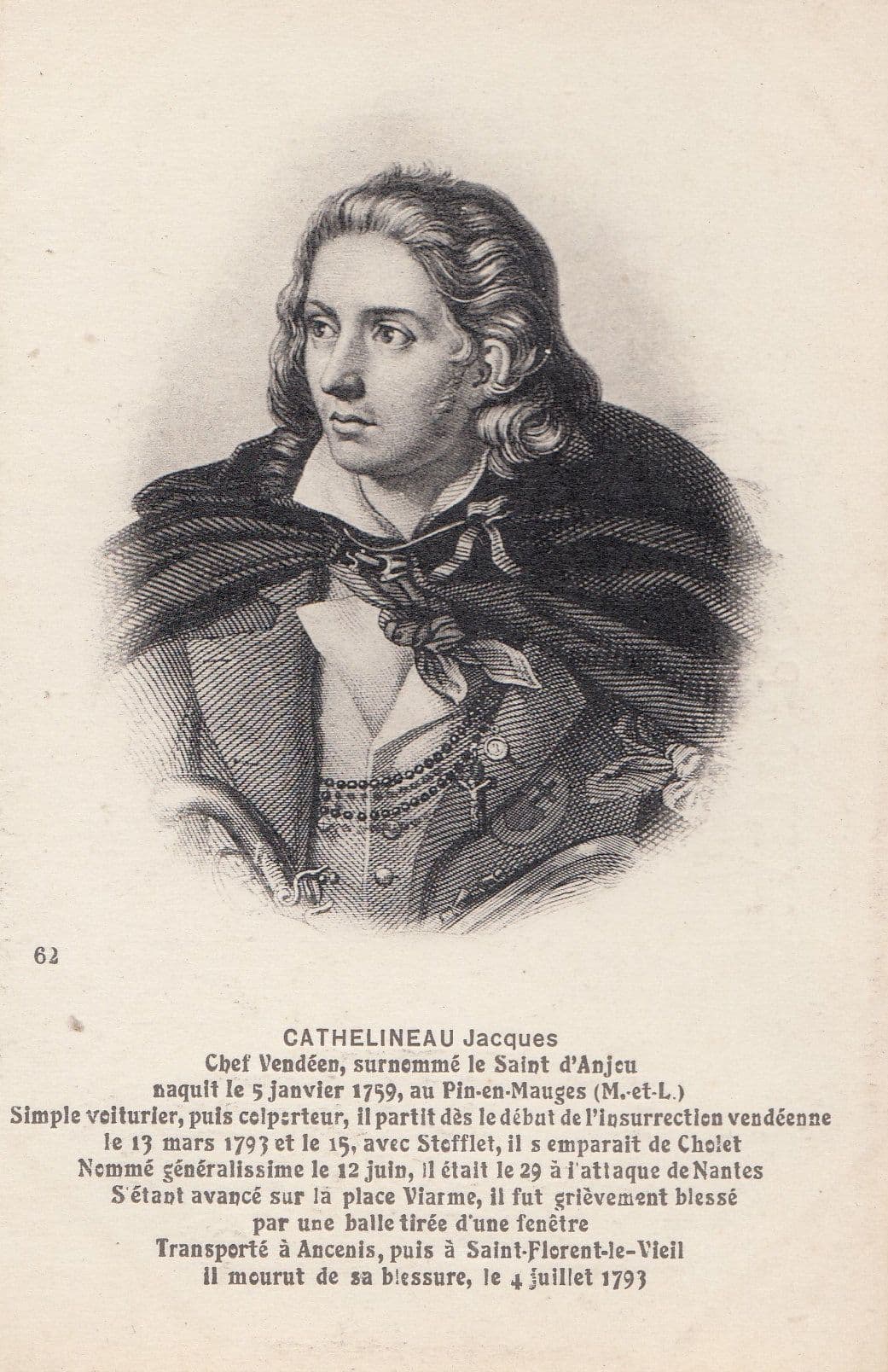 General Cathelineau Jacques Old Portrait Postcard