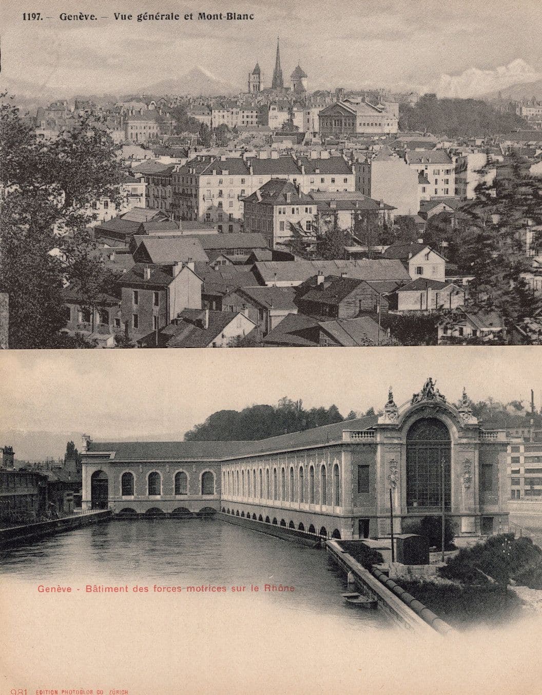 Geneve Batiment Building Of Driving Forces Panorama 2x Antique Switzerland Postcard s