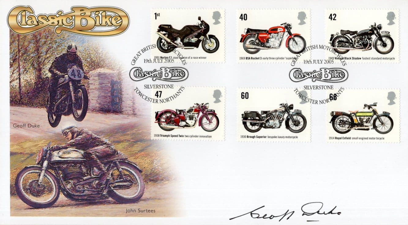 Geoff Duke TT Grand Prix Racing Champion Classic Bike Rare Hand Signed FDC