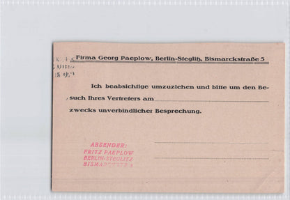 Georg Paeplow Berlin Steglitz Furniture Transport Old 1927 German Postcard