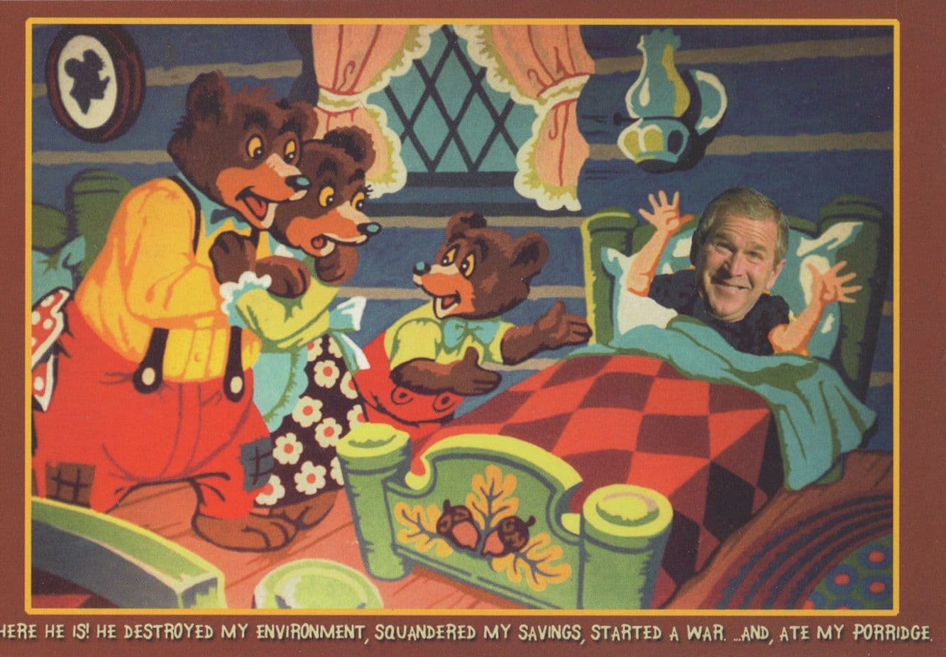 George Bush Goldilocks & The Three Bears Painting Comic Postcard