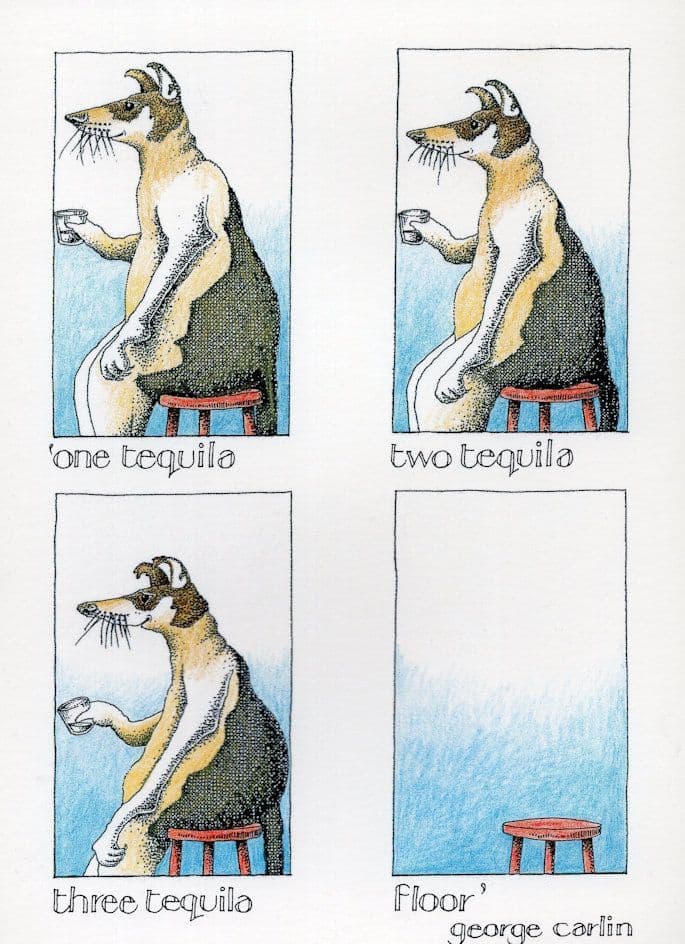 George Carlin One Two Three Floor Tequila Comic Dog Wolf Postcard