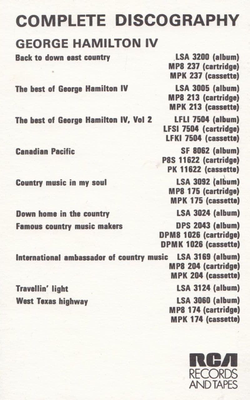 George Hamilton IV Country & Western Singer RCA Discography 1970s Photo Souvenir
