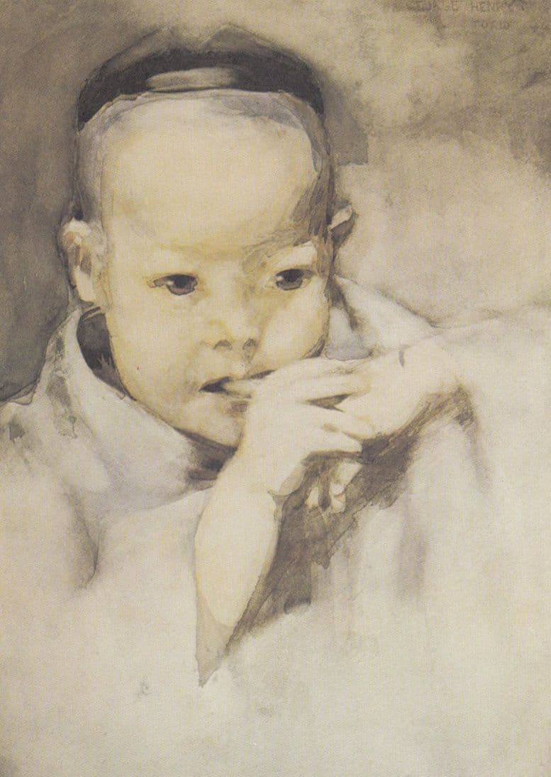 George Henry The Japanese Baby Victorian Watercolour Painting Postcard