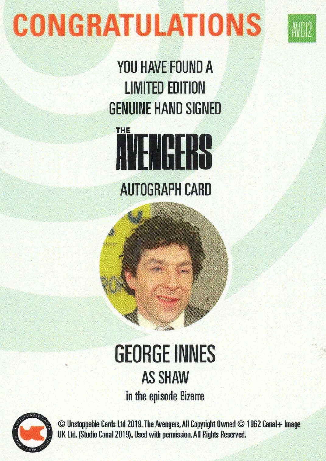 George Innes as Shaw The Avengers Rare Hand Signed Autograph Photo Card