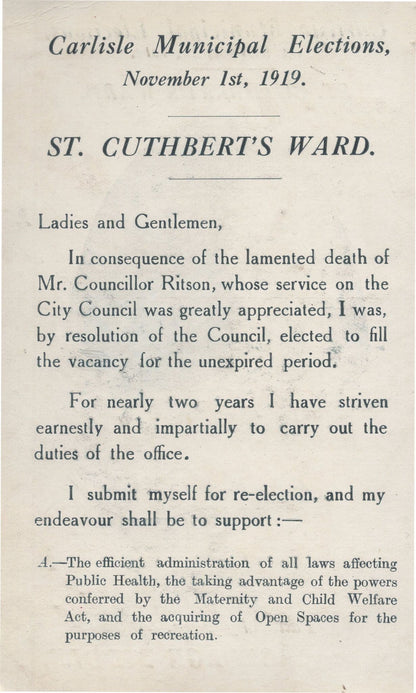 George Riddle Cuthberts Ward Carlisle Wales Old Politics Postcard