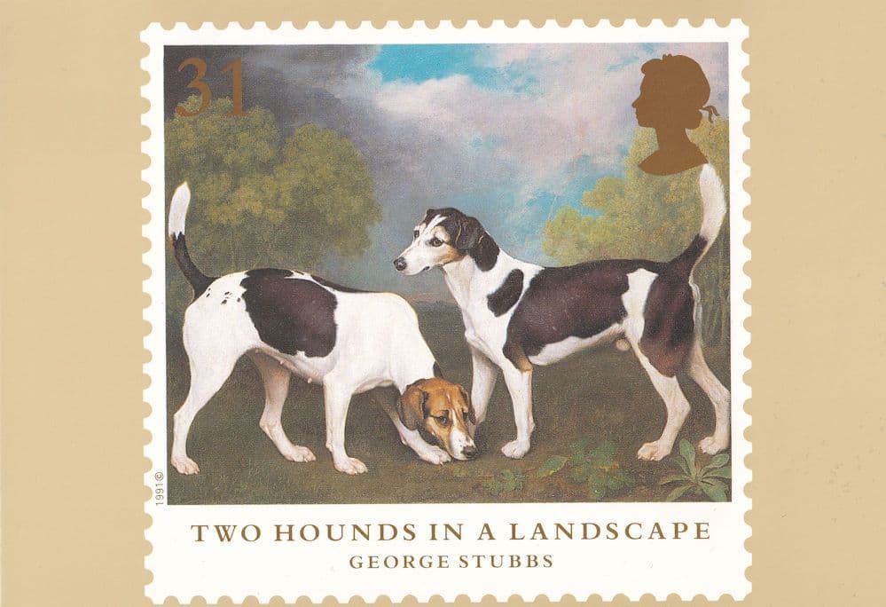 George Stubbs Two Hounds In A Landscape Dogs Painting Postcard