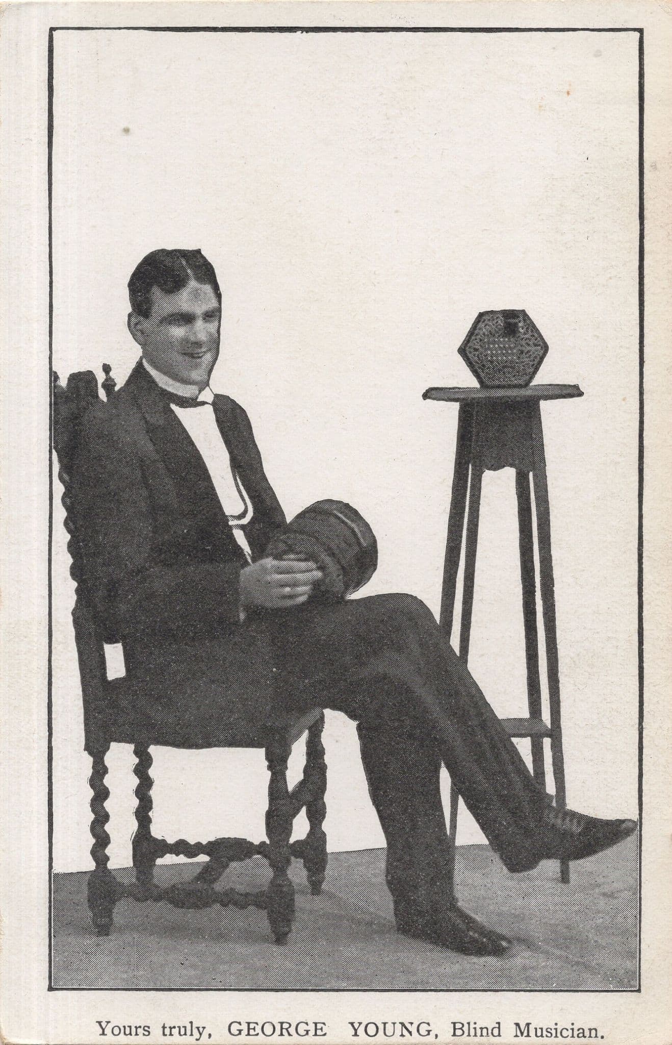 George Young Blind Musician Antique Postcard