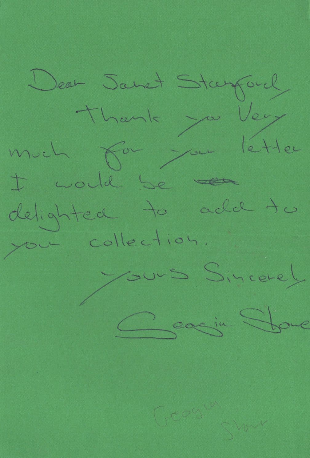 Georgia Slowe Emmerdale Company Of Wolves Hand Signed Letter