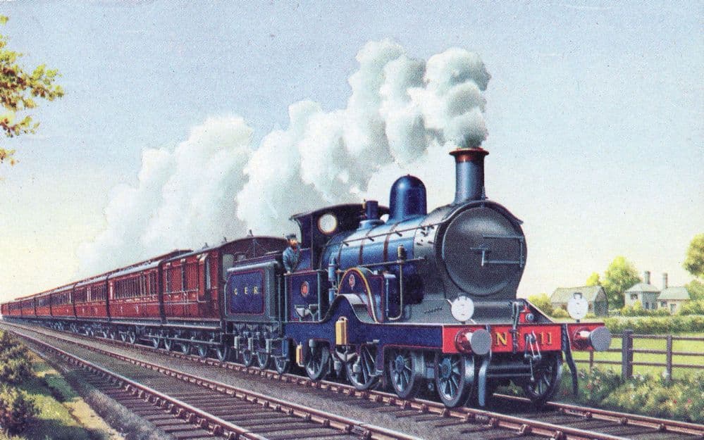 GER Train Norfolk Coast Express 4-2-2 Locomotive Postcard