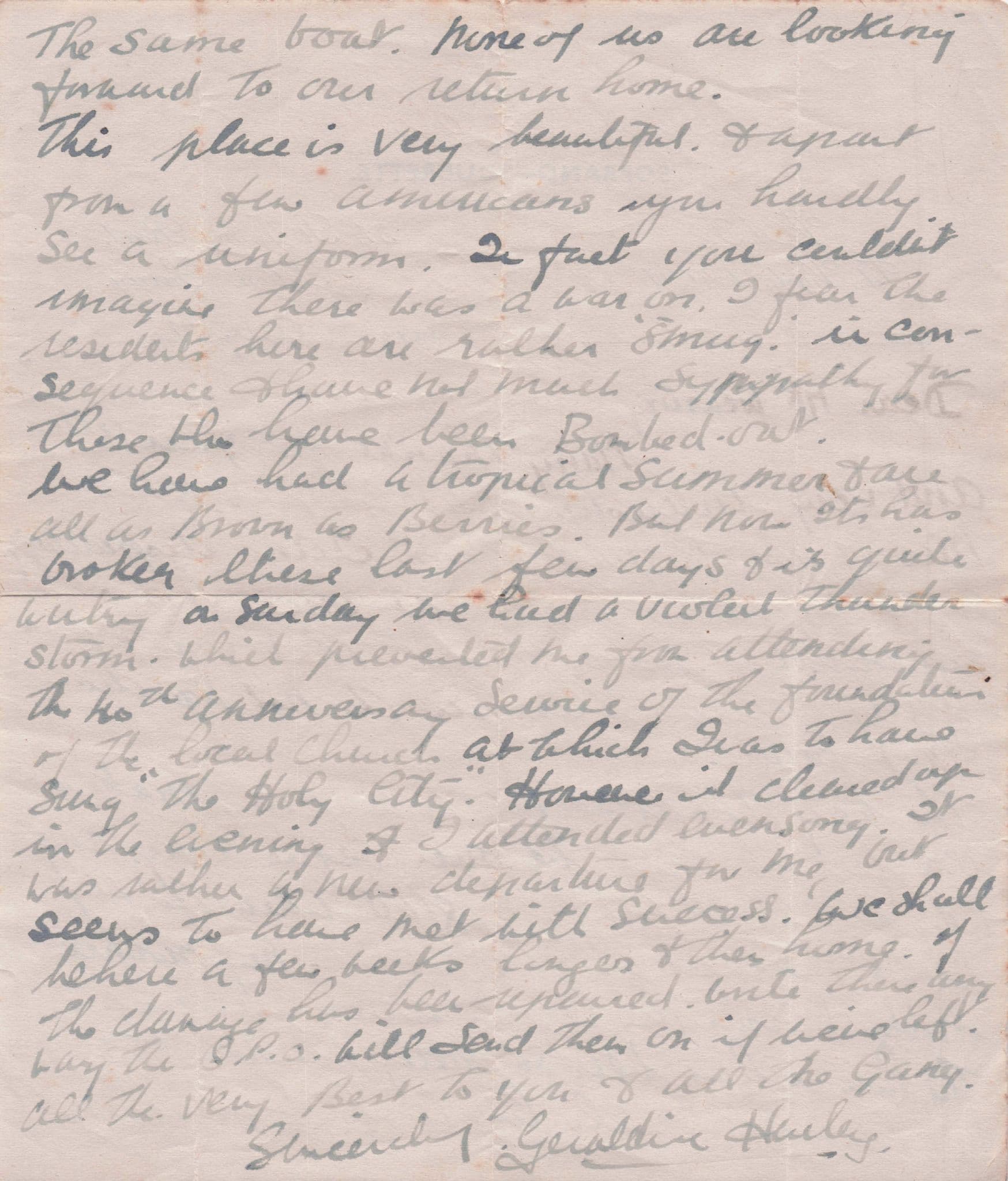 Geraldine Hurley Soprano Opera Surrey 1922 WW2 War Hand Signed Letter
