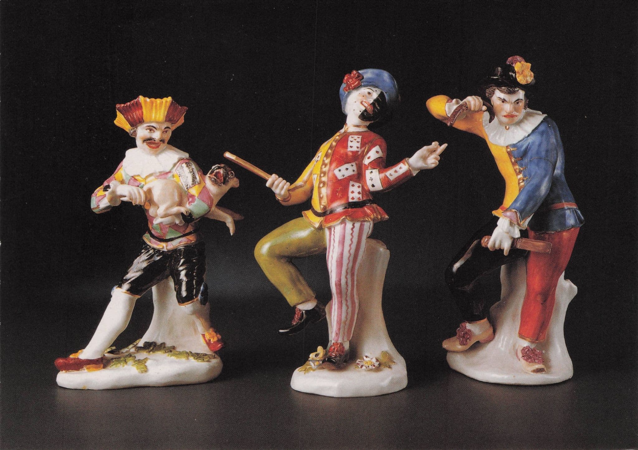 German 1700s Antique China Circus Clown Figures Postcard
