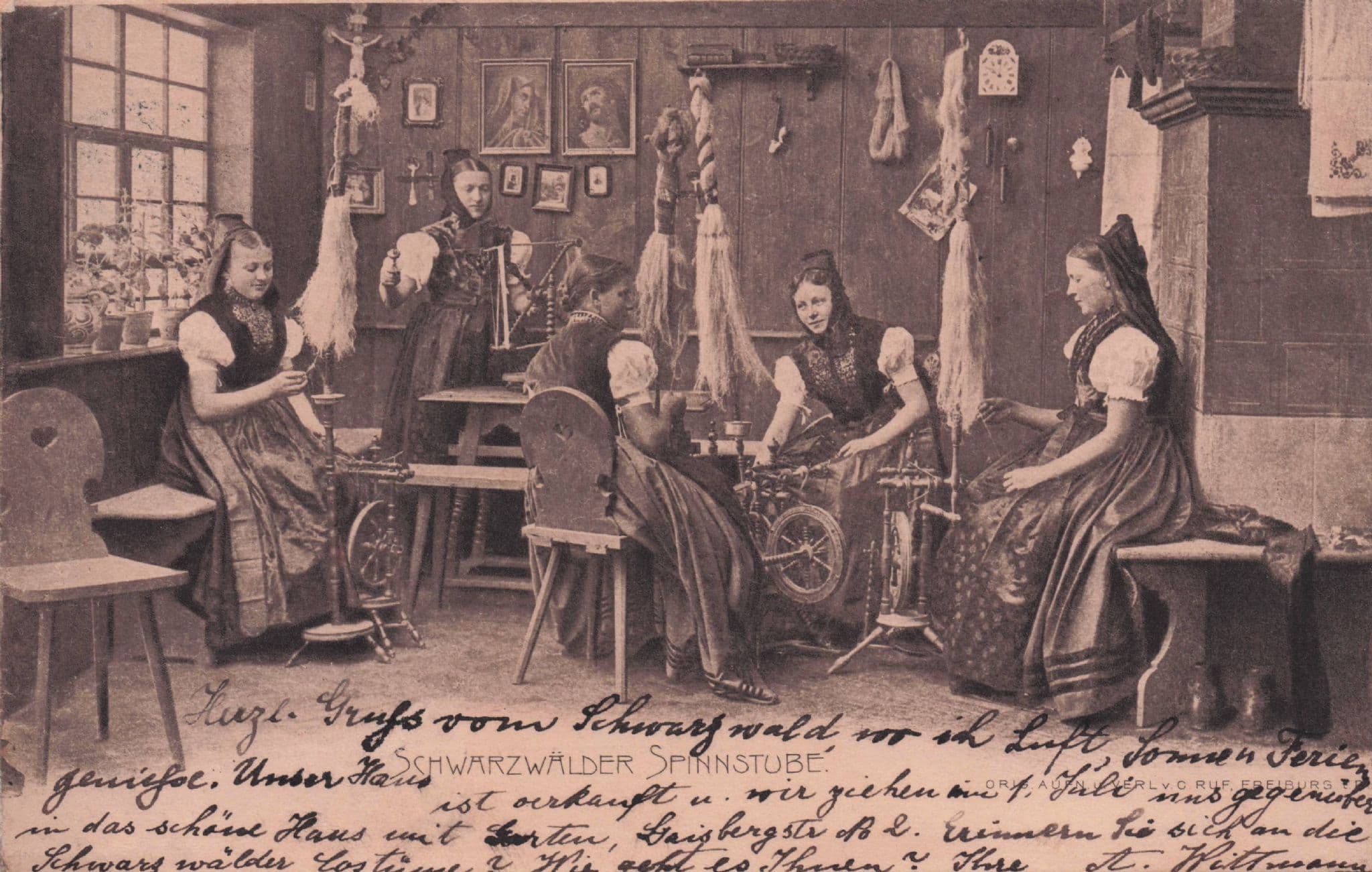 German 1902 Spinning Wheel Crafts To Dublin Antique Postcard