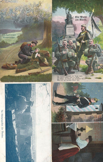 German 4x Military WW1 War Postcards All Feldpost Sent By Soldier