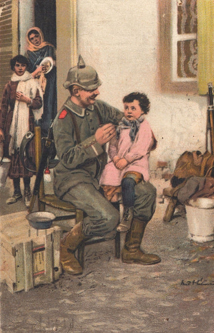German Army Spoon Child WW1 Sent By Soldier Berlin Military Postcard