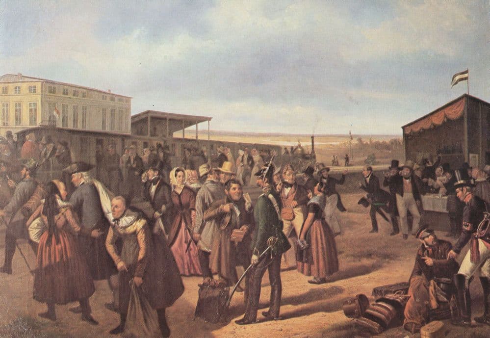 German Bahnstation Gare 1840 Poverty Victorian Painting Postcard
