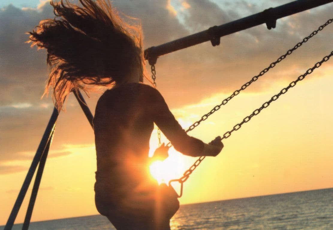 German Beach Swing By Sea Sunset Health Exercise Love Life Proverb Postcard