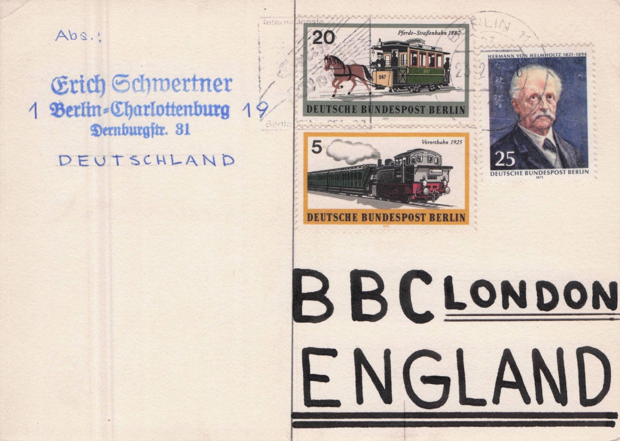 German Berlin Man QSL Card Letter to BBC England 1980s Postcard