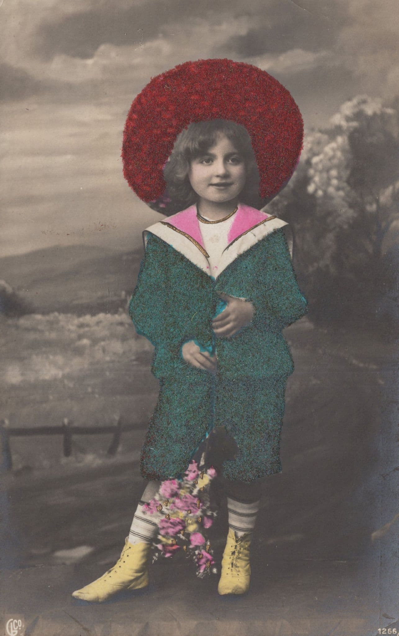 German Child With REAL FELT Sailor Suit Old Fashion Postcard