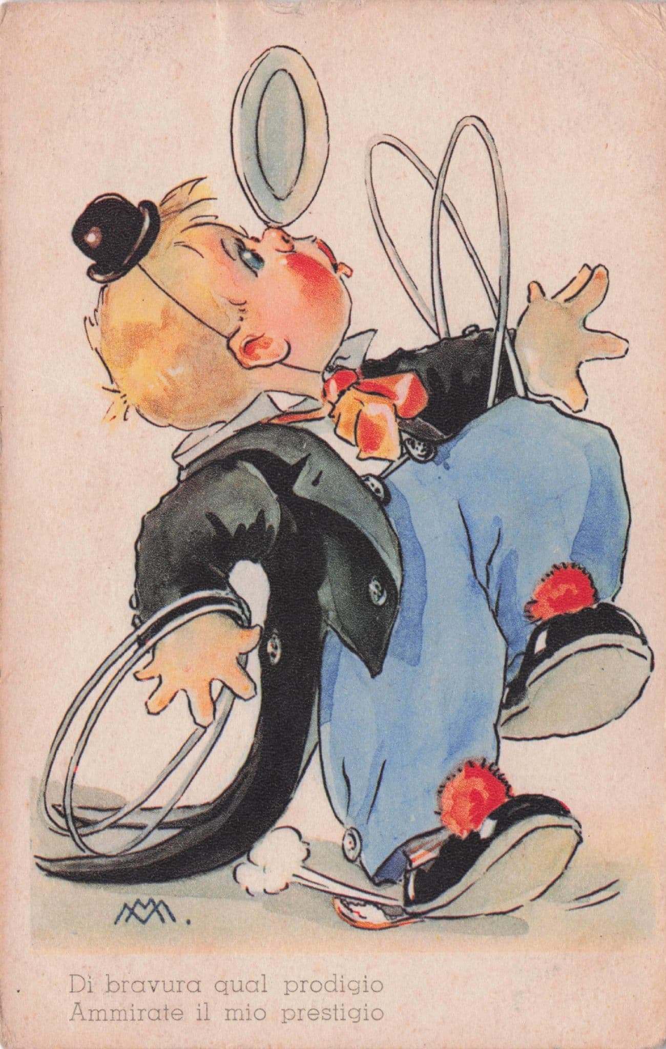 German Clown Balancing Act Plates Circus Old Comic Postcard
