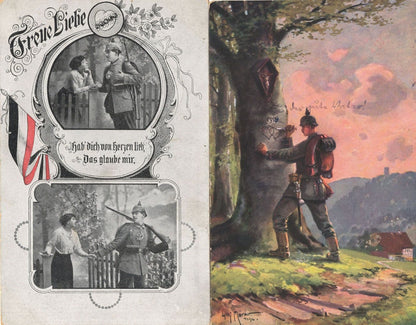 German Drawing Carving Love Hearts Military 2x Sent By Soldier WW1 Postcard s