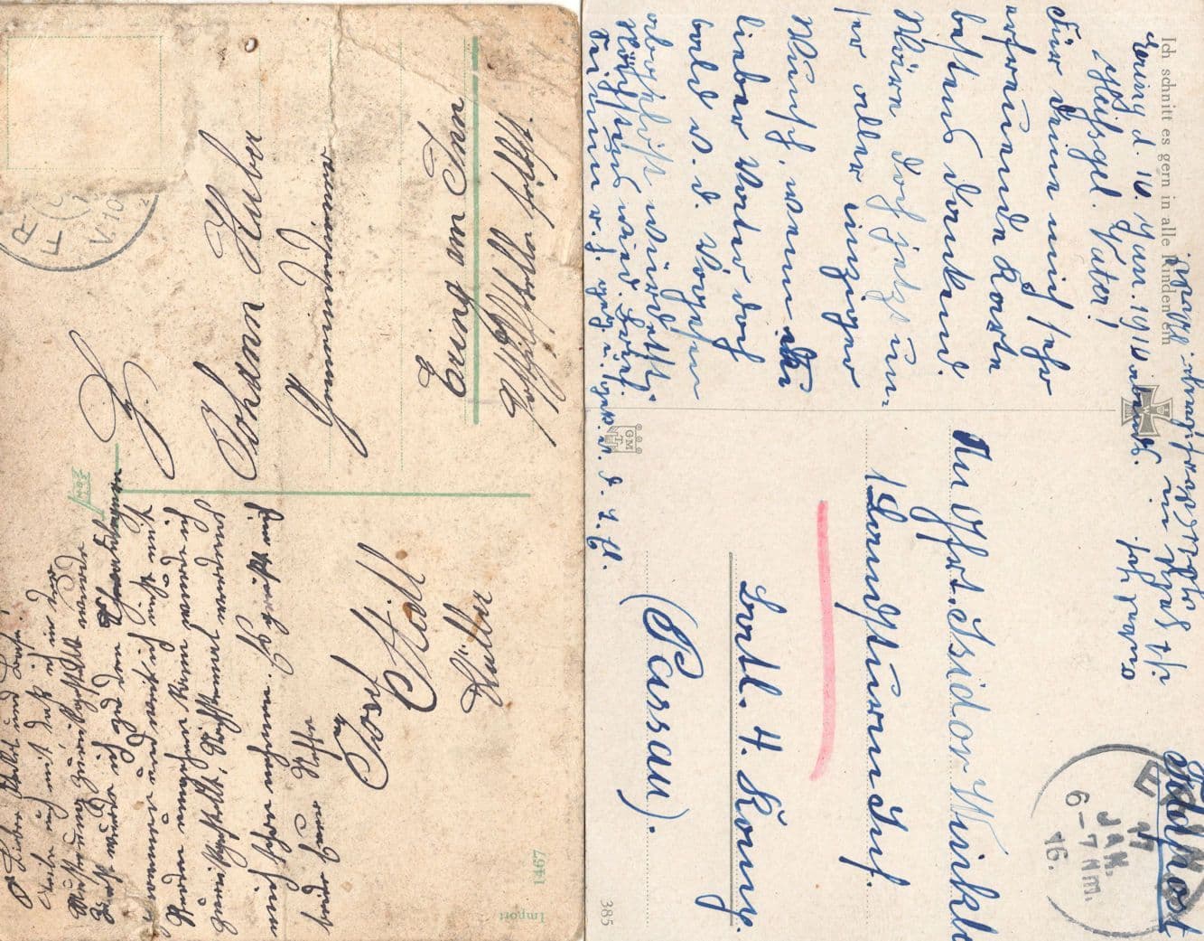 German Drawing Carving Love Hearts Military 2x Sent By Soldier WW1 Postcard s